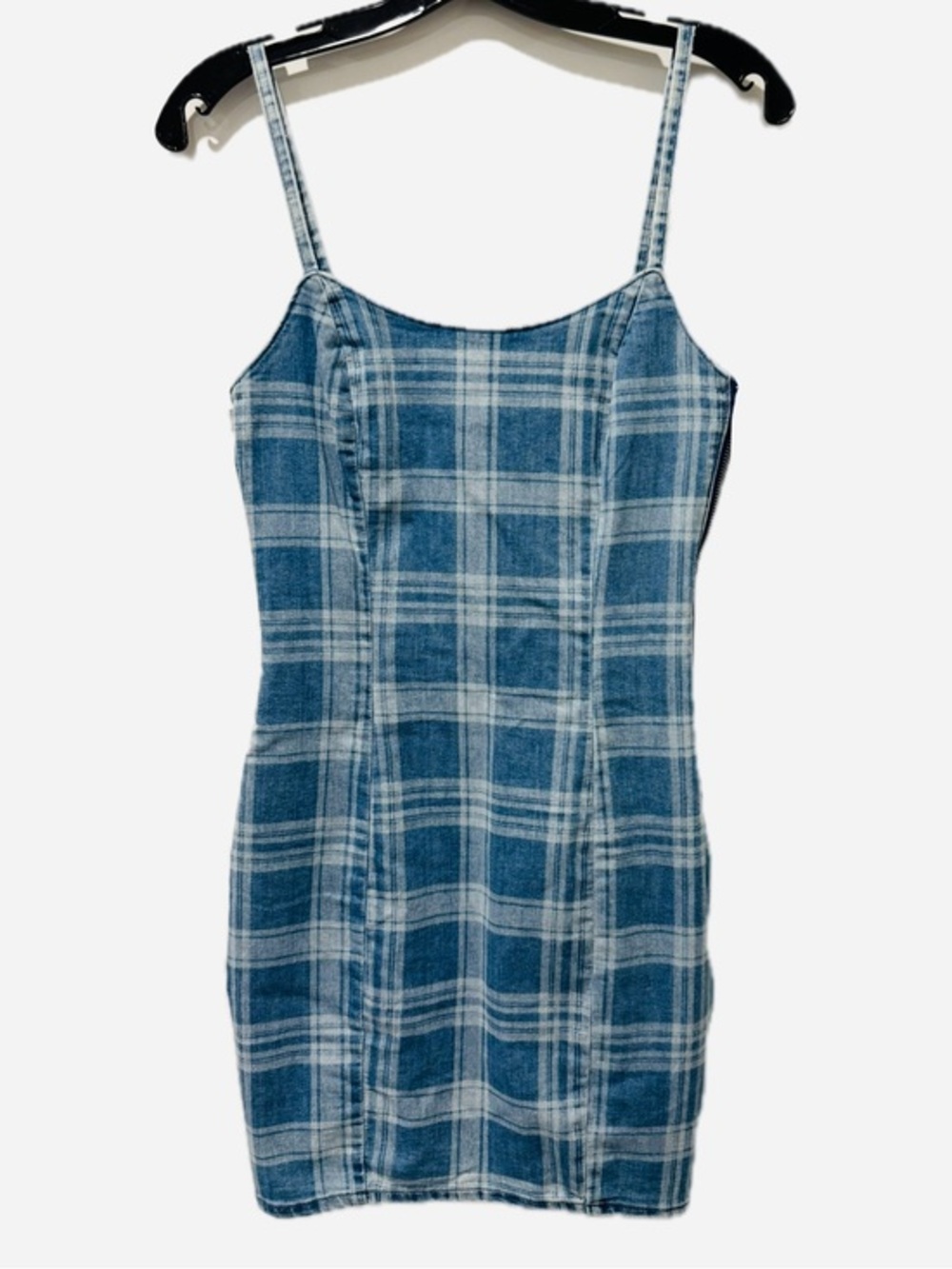 Divided Plaid Denim Mini Dress in Blue